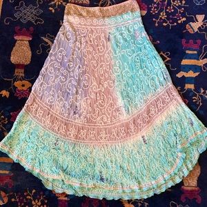 100% Silk & Sequin Embellished Maxi Skirt